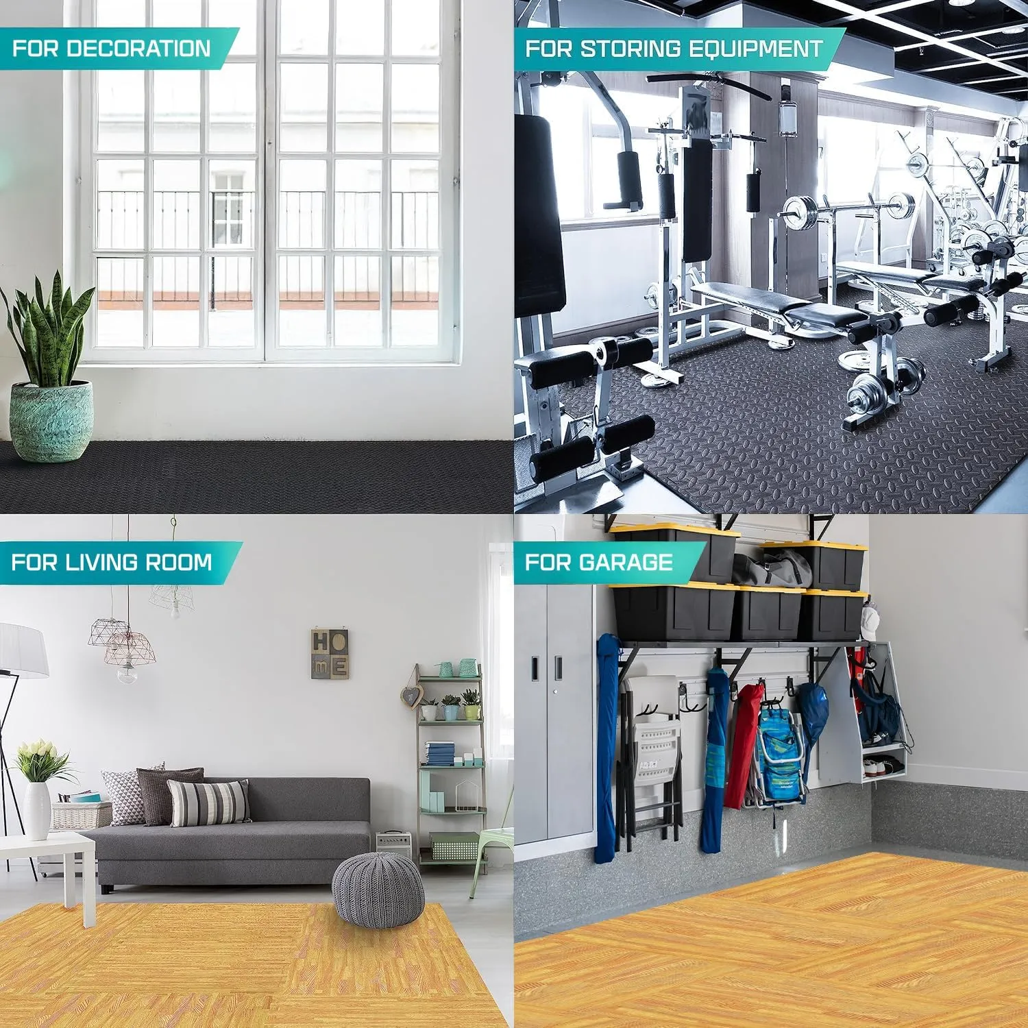 Yes4All 12,24,36 SQ.FT Wood Grain Puzzle Exercise Mat Protective Flooring, EVA Interlocking Foam Floor Tiles with Border for Home