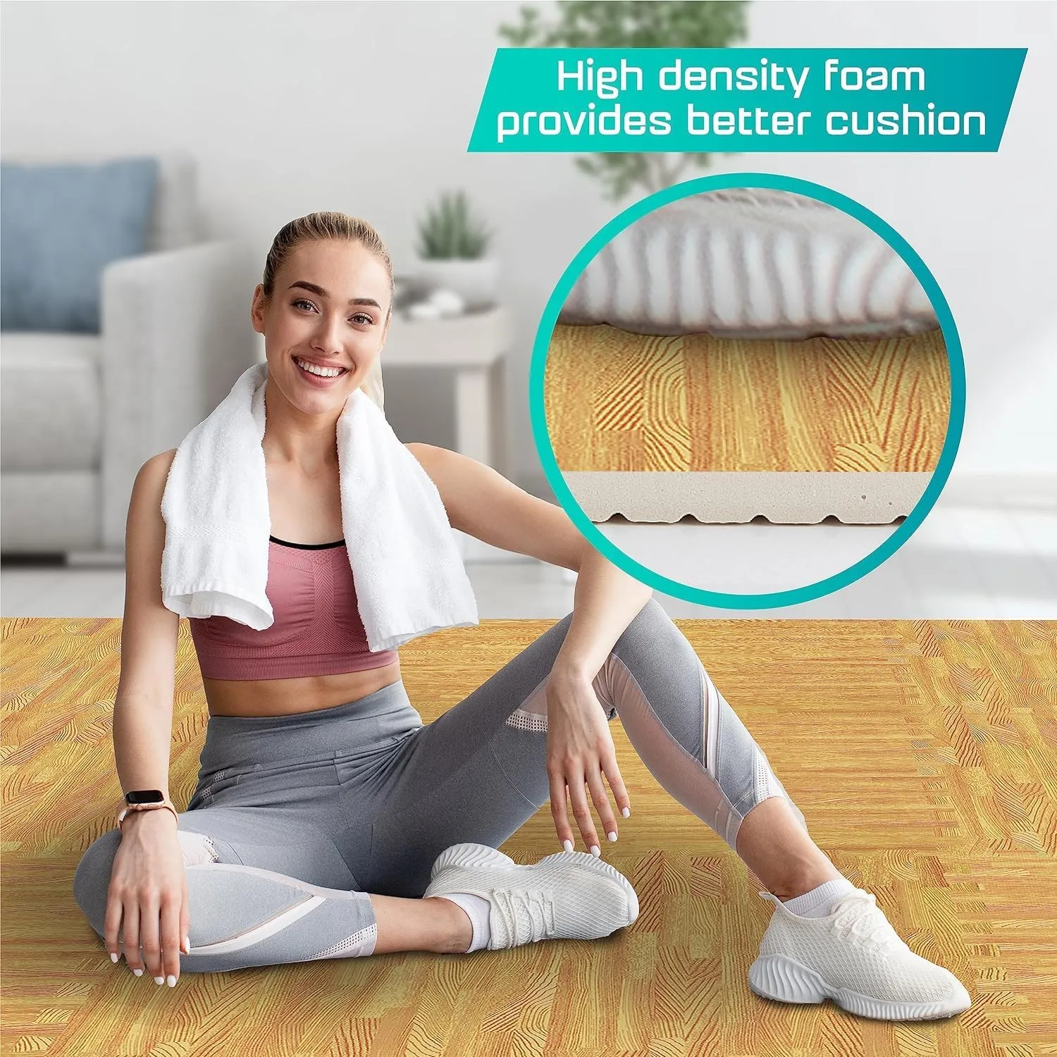 Yes4All 12,24,36 SQ.FT Wood Grain Puzzle Exercise Mat Protective Flooring, EVA Interlocking Foam Floor Tiles with Border for Home