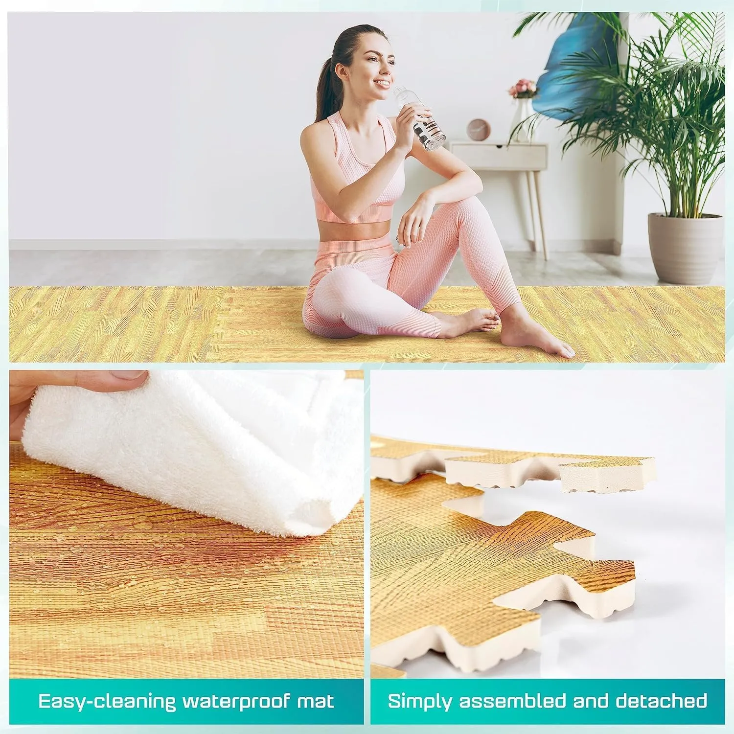 Yes4All 12,24,36 SQ.FT Wood Grain Puzzle Exercise Mat Protective Flooring, EVA Interlocking Foam Floor Tiles with Border for Home