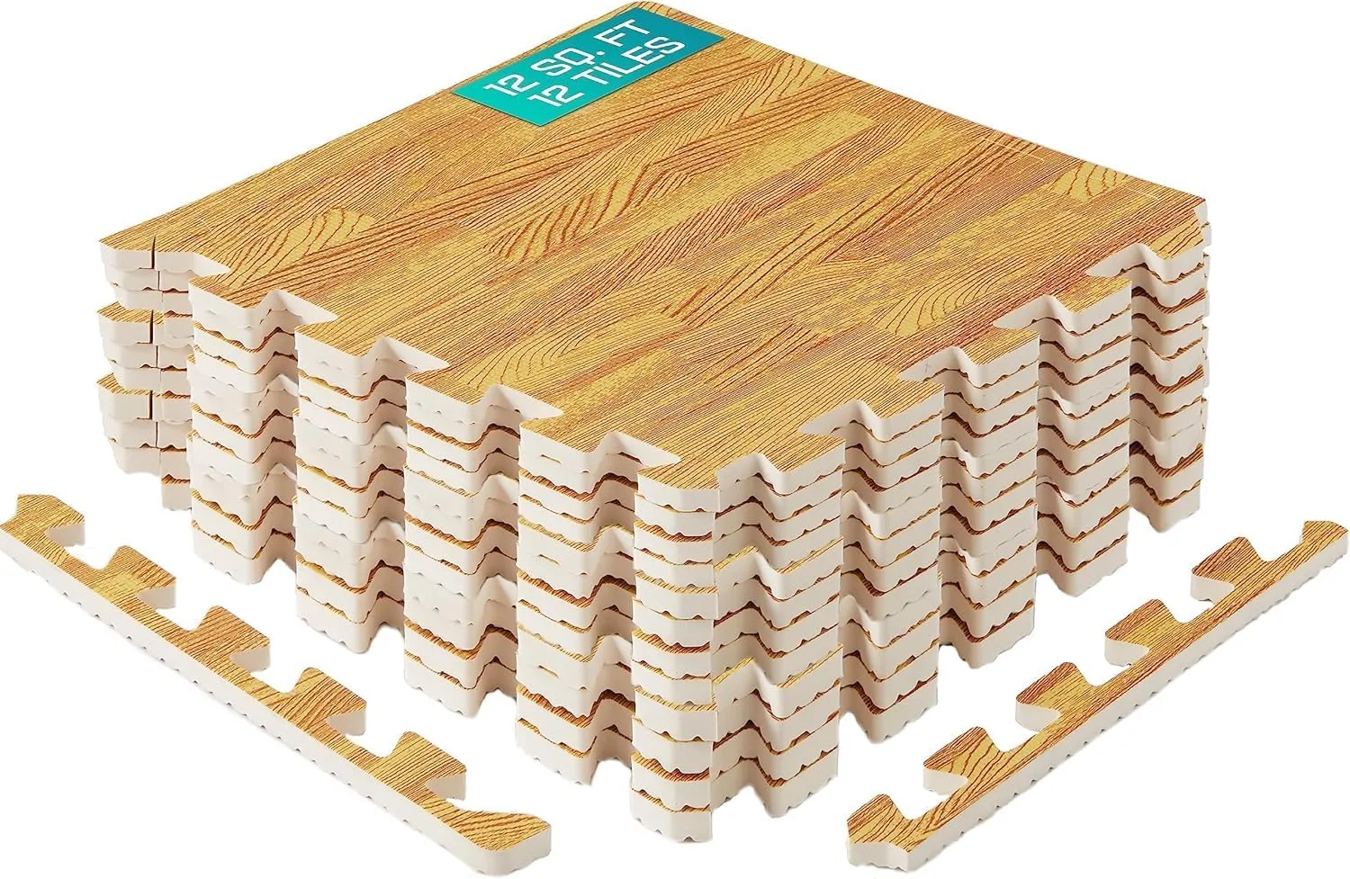 Yes4All 12,24,36 SQ.FT Wood Grain Puzzle Exercise Mat Protective Flooring, EVA Interlocking Foam Floor Tiles with Border for Home