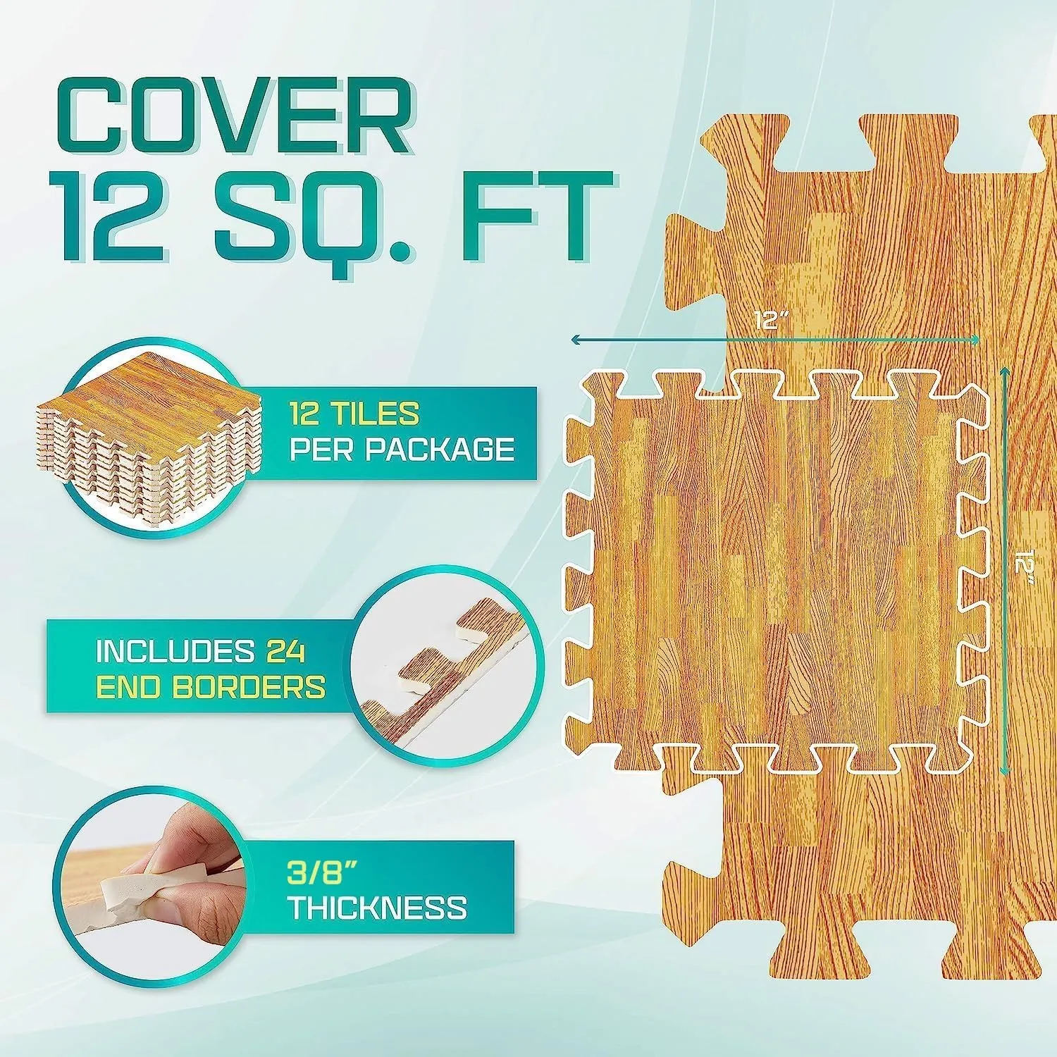 Yes4All 12,24,36 SQ.FT Wood Grain Puzzle Exercise Mat Protective Flooring, EVA Interlocking Foam Floor Tiles with Border for Home