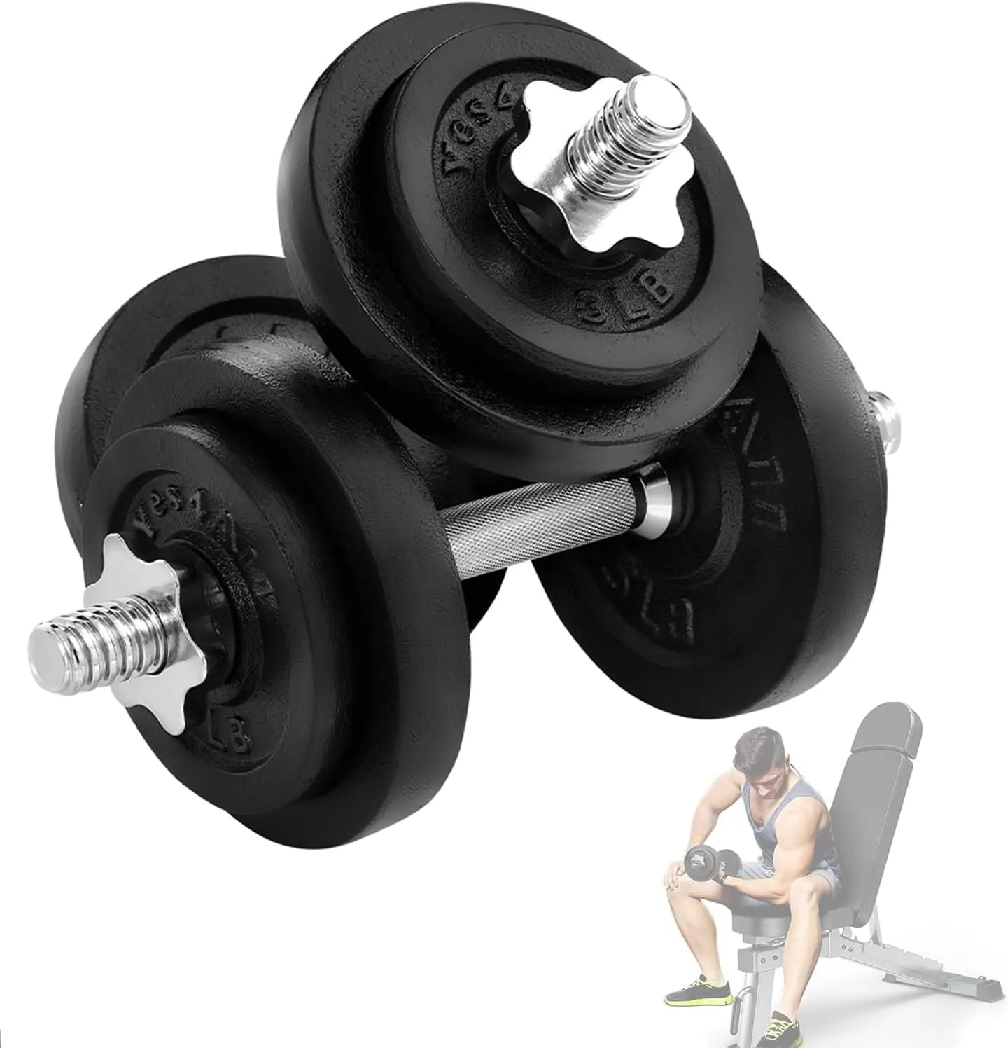 Yes4All Adjustable Dumbbell Set with Weight Plates/Connector - Exercise & Workout Equipment - Size Options 40lbs to 200lbs