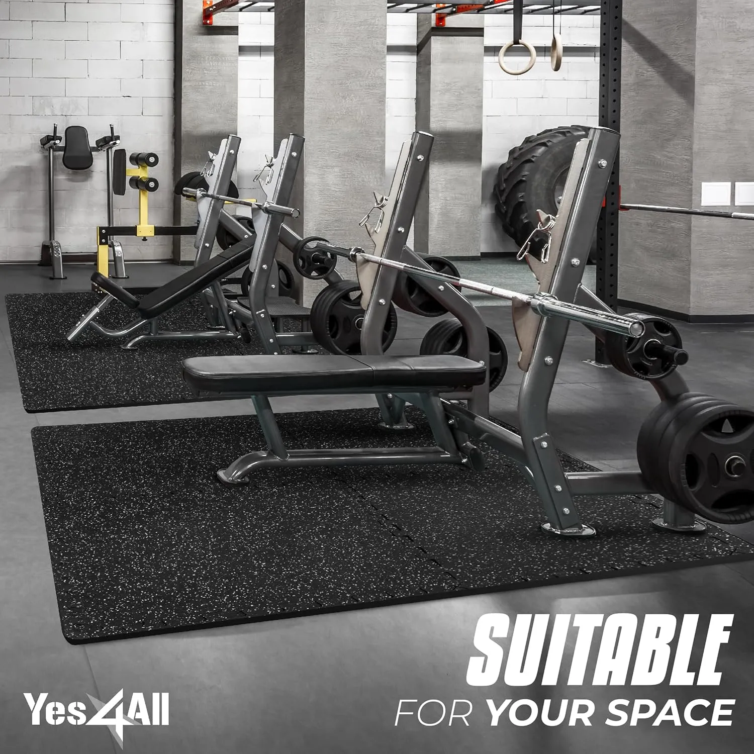 Yes4All Rubber Gym Flooring for Home Gym, 0.56" Thick Gym Flooring Tiles, EVA Foam Mats with Rubber Top, Protective Flooring Mat