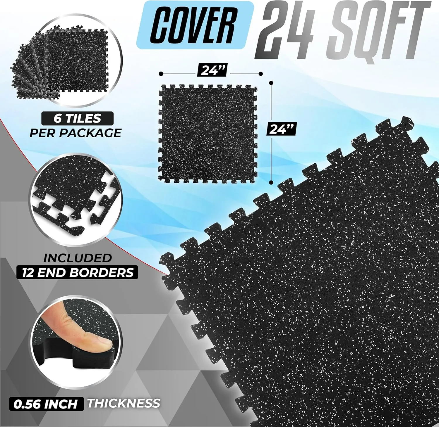 Yes4All Rubber Gym Flooring for Home Gym, 0.56" Thick Gym Flooring Tiles, EVA Foam Mats with Rubber Top, Protective Flooring Mat
