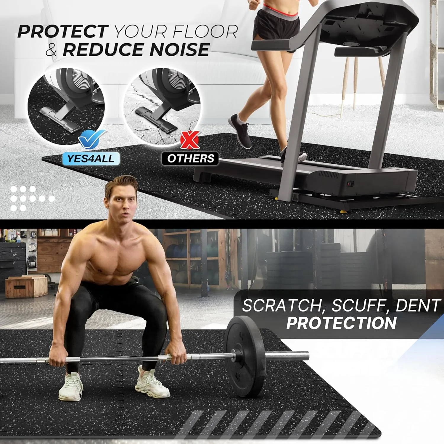 Yes4All Rubber Gym Flooring for Home Gym, 0.56" Thick Gym Flooring Tiles, EVA Foam Mats with Rubber Top, Protective Flooring Mat