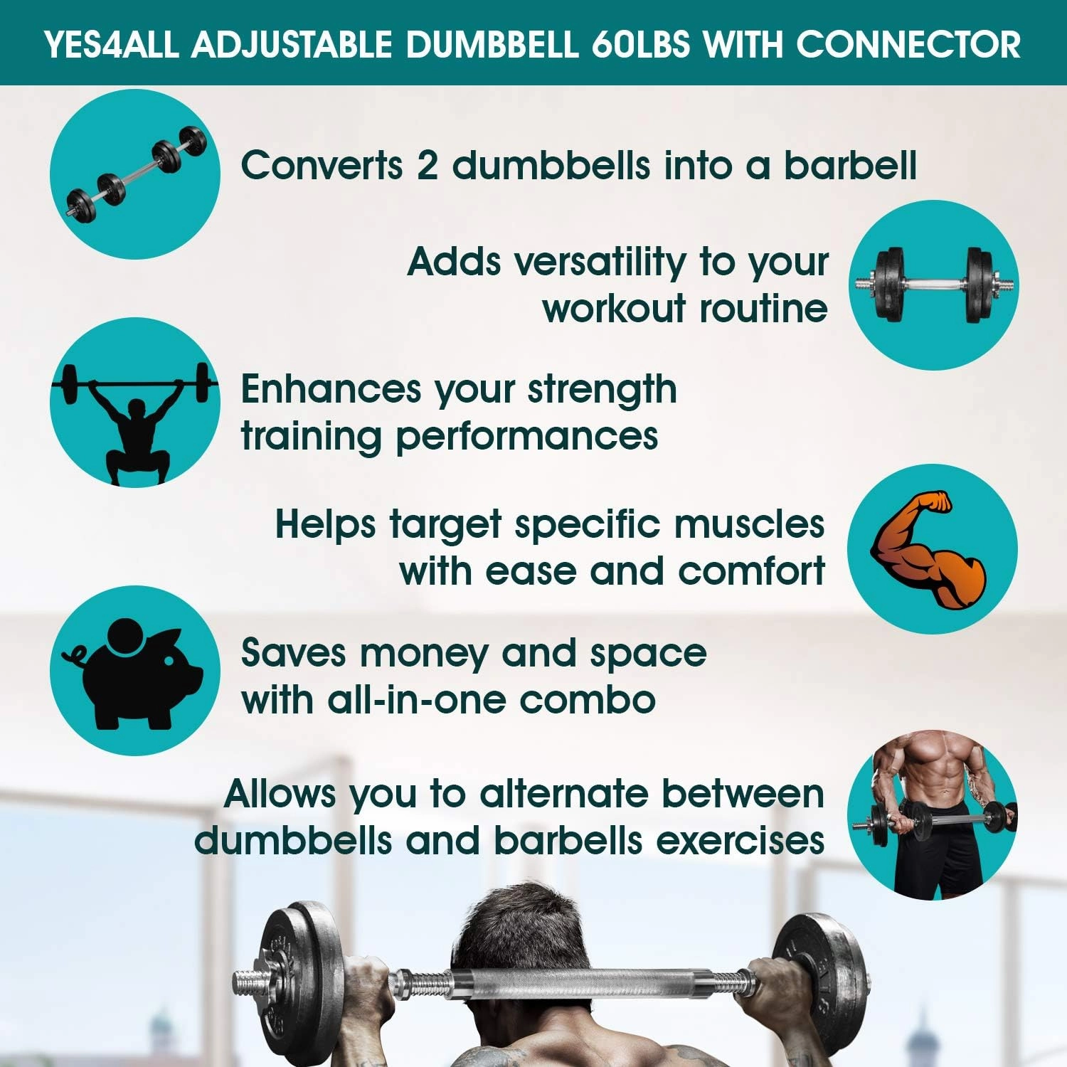 Yes4All Adjustable Weights Dumbbells Set - Exercise & Workout Equipment for Home Gym, Size Options Available 50lb, 60lb
