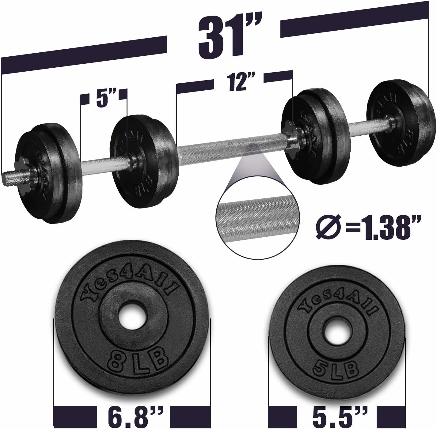 Yes4All Adjustable Weights Dumbbells Set - Exercise & Workout Equipment for Home Gym, Size Options Available 50lb, 60lb