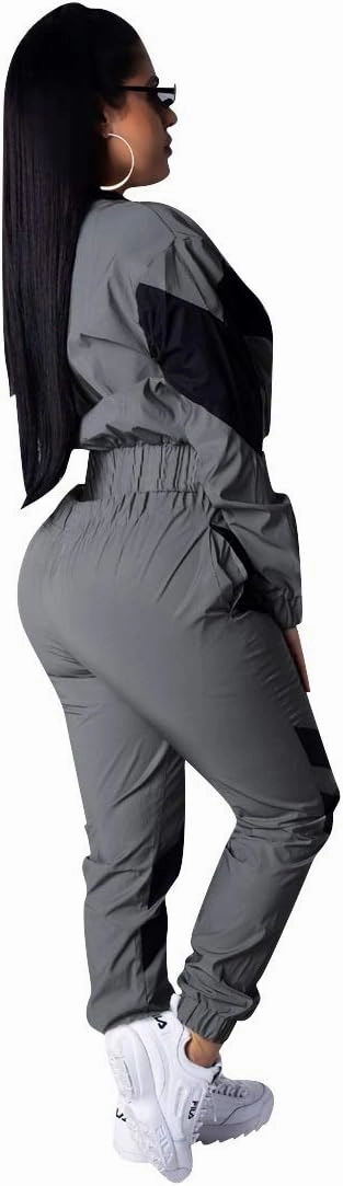 Yeshire Women's Sexy Strapless Color Block Loose Fit Casual Jumpsuits Windbreaker Rompers Long Pants with Pockets
