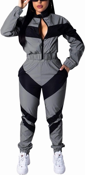 Yeshire Women's Sexy Strapless Color Block Loose Fit Casual Jumpsuits Windbreaker Rompers Long Pants with Pockets