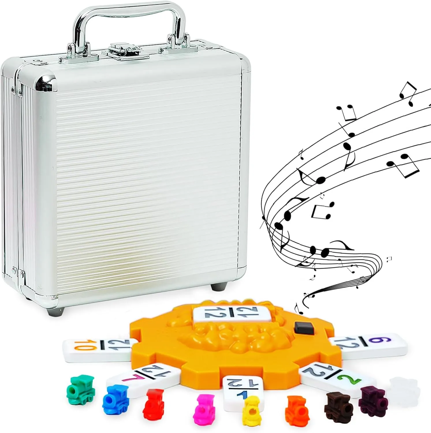 Yinlo Mexican Train Domino Set with Sound Effect, Dominoes Set for Travel, 91 Tiles Double 12 Colored Dominoes Travel Game Set with Aluminum Case（Adult Edition