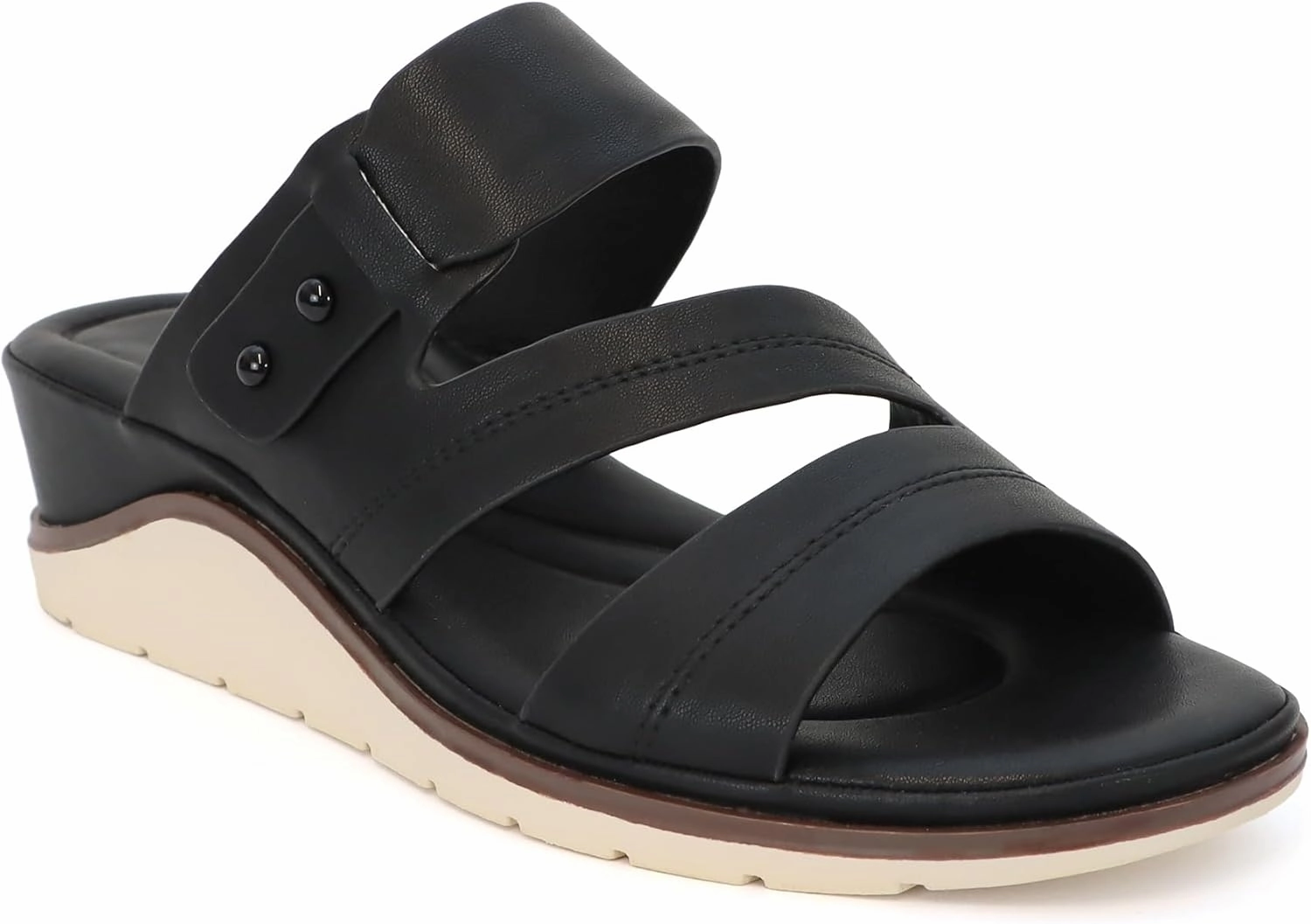 YOKI NOMI-12 Women's Comfort Double Strap Slip On Wedge Sandal, Open Toe Cushioned Footbed Sandal, Wedge Sandals for Women
