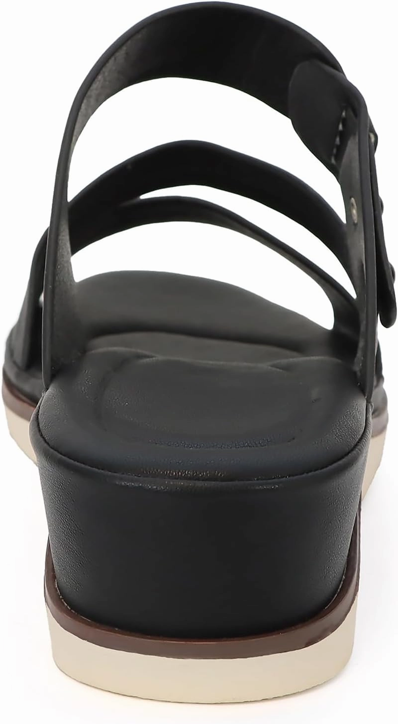 YOKI NOMI-12 Women's Comfort Double Strap Slip On Wedge Sandal, Open Toe Cushioned Footbed Sandal, Wedge Sandals for Women