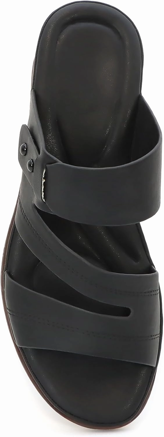 YOKI NOMI-12 Women's Comfort Double Strap Slip On Wedge Sandal, Open Toe Cushioned Footbed Sandal, Wedge Sandals for Women