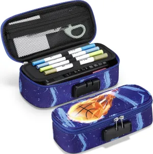 Zannaki Cool Basketball Pencil Pouch with Lock for Boys, Large Capacity Pencil Case with Handle, Special School Supplies Gifts Cute Zipper Pencil Box Soft Pen Storage Bag Organizer for Kids Teens