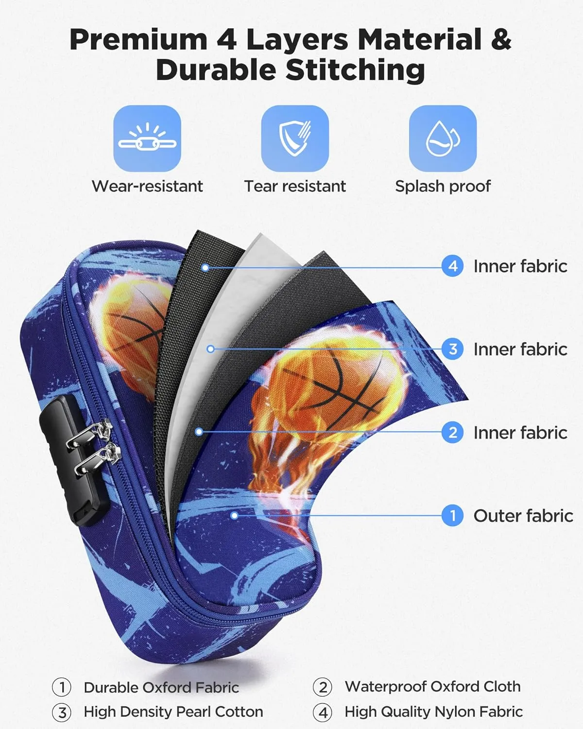 Zannaki Cool Basketball Pencil Pouch with Lock for Boys, Large Capacity Pencil Case with Handle, Special School Supplies Gifts Cute Zipper Pencil Box Soft Pen Storage Bag Organizer for Kids Teens