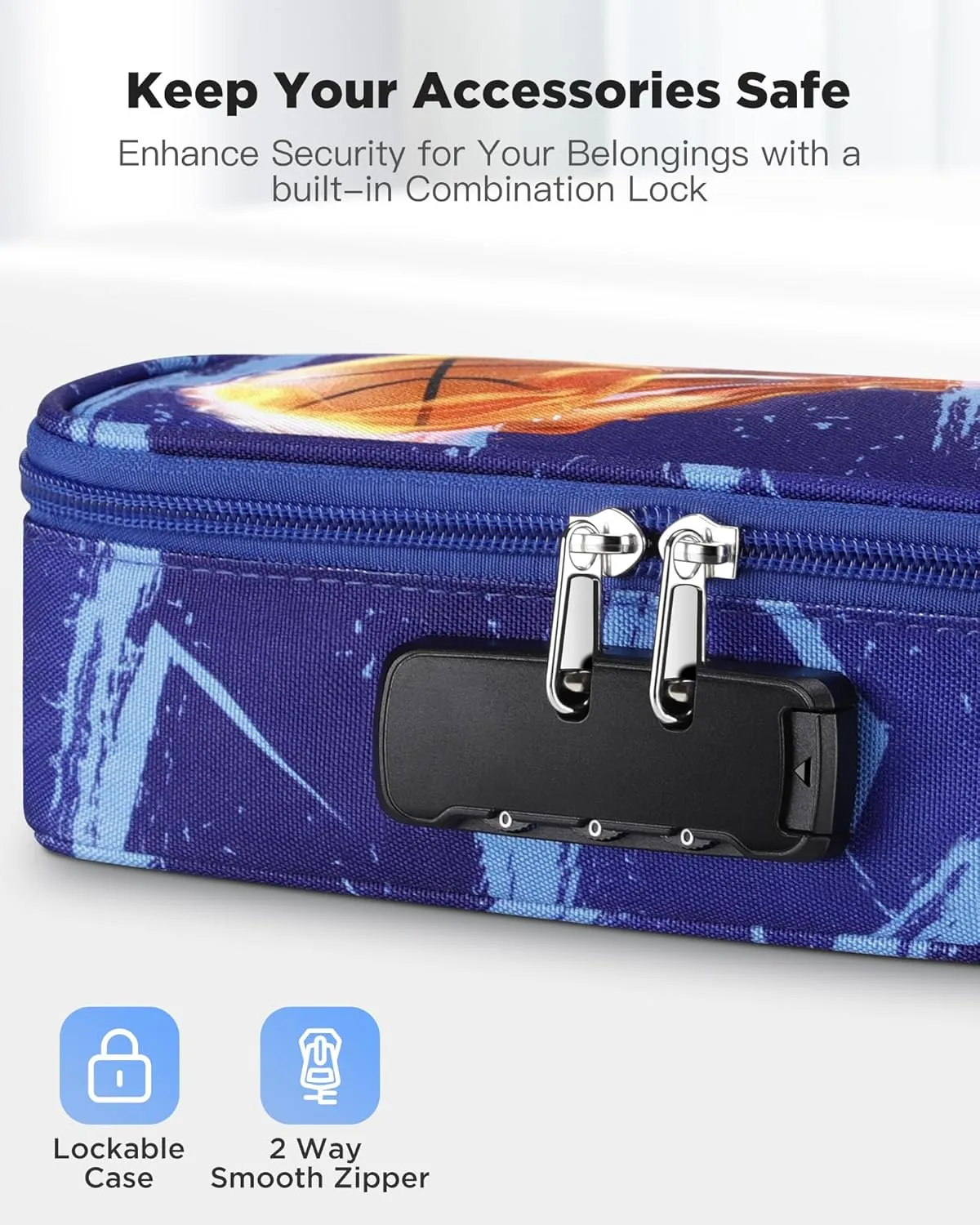 Zannaki Cool Basketball Pencil Pouch with Lock for Boys, Large Capacity Pencil Case with Handle, Special School Supplies Gifts Cute Zipper Pencil Box Soft Pen Storage Bag Organizer for Kids Teens