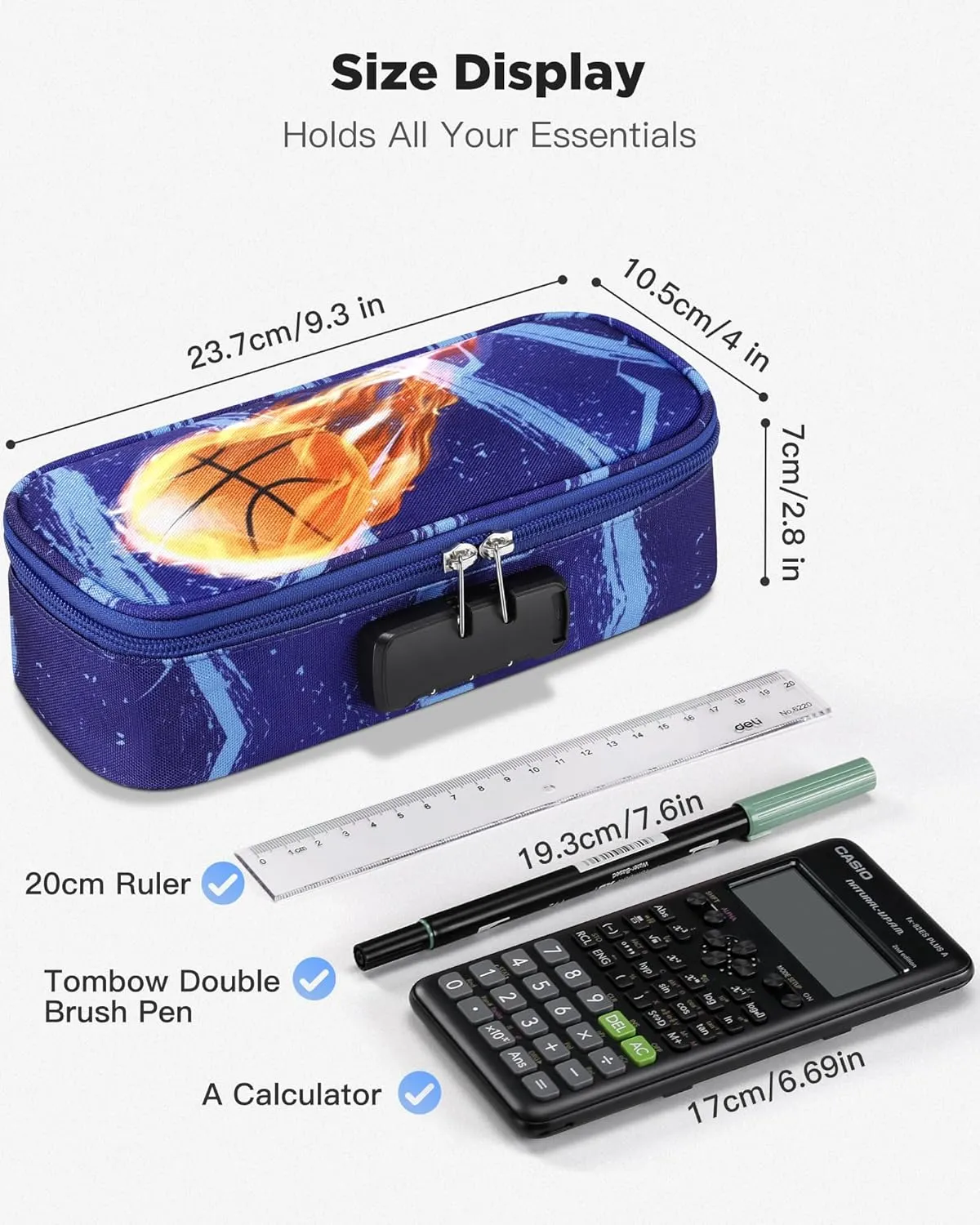 Zannaki Cool Basketball Pencil Pouch with Lock for Boys, Large Capacity Pencil Case with Handle, Special School Supplies Gifts Cute Zipper Pencil Box Soft Pen Storage Bag Organizer for Kids Teens