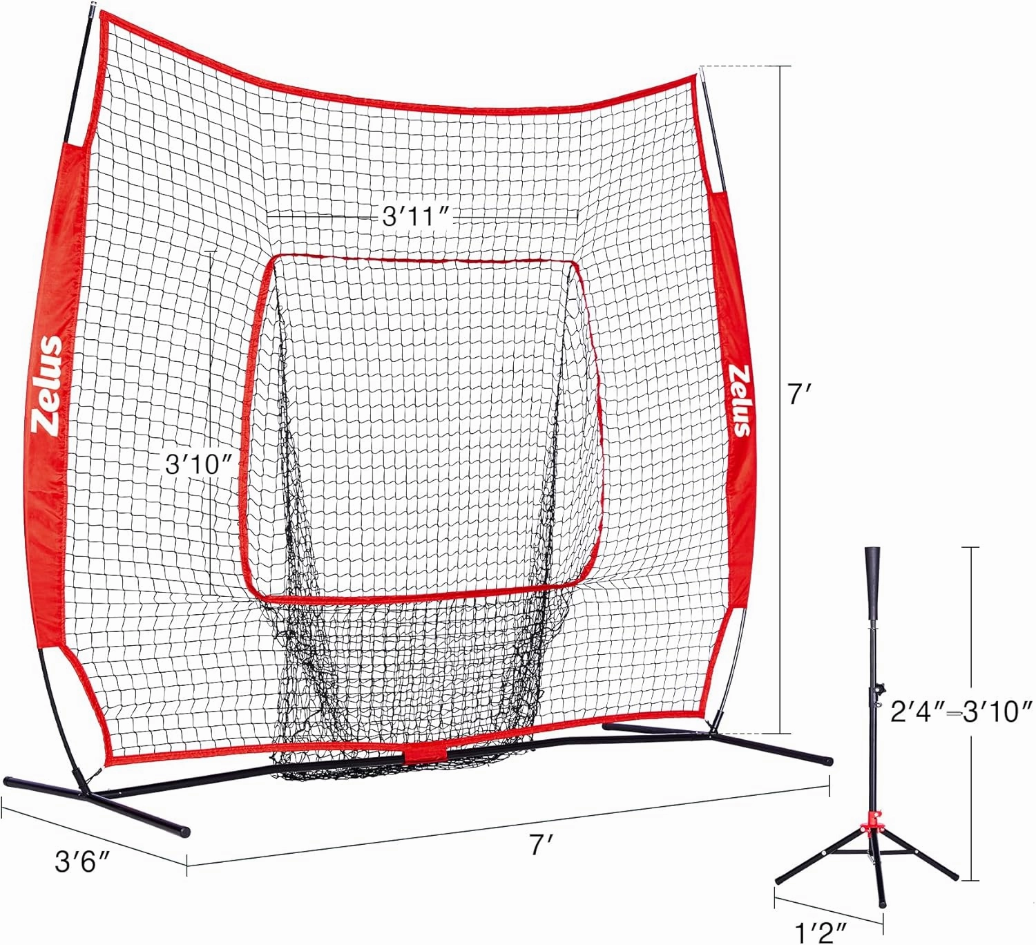 ZELUS 7x7ft Baseball Net, Baseball Softball Practice Net with Tee, Baseballs and Carry Bag for Batting Hitting and Pitching