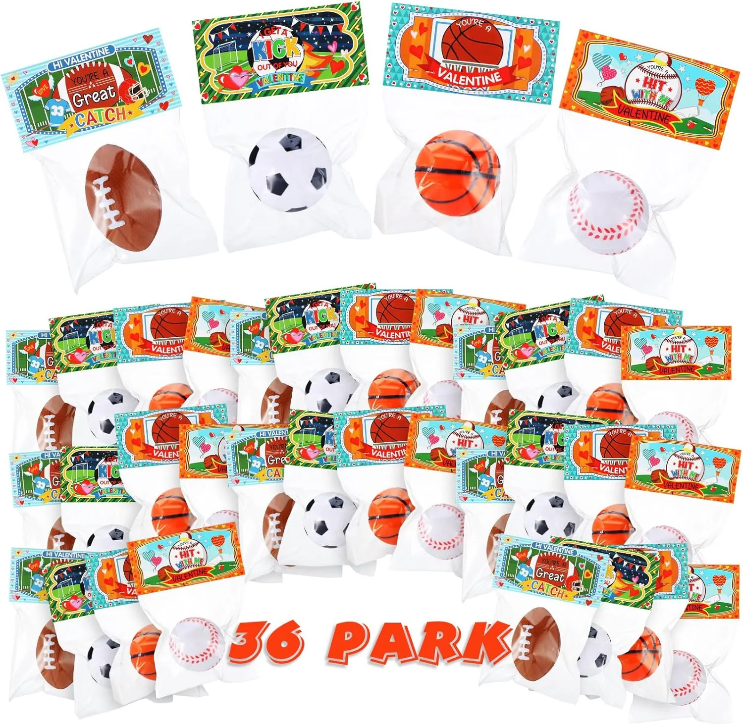 Zhanmai Valentines Day Sports Stress Ball with Gift Cards Mini Foam Baseball Football Basketball Soccer for Classroom Exchange Prizes, Stress Relief, Anxiety Relief, Party Favor Toys (48 Pcs)