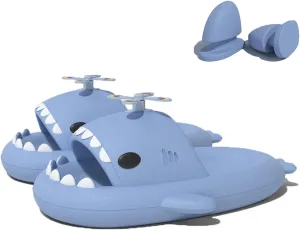 Zureto Shark Slides with 3D Funny Fins, Unisex Cloudy Shark Slippers, Eva Open Toe Shower Pool Beach Shoes