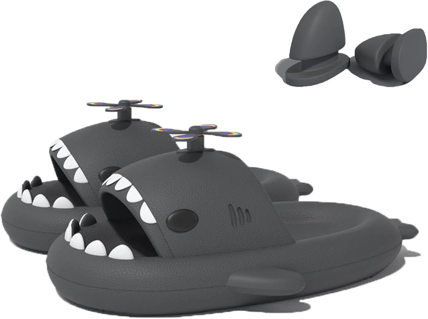 Zureto Shark Slides with 3D Funny Fins, Unisex Cloudy Shark Slippers, Eva Open Toe Shower Pool Beach Shoes
