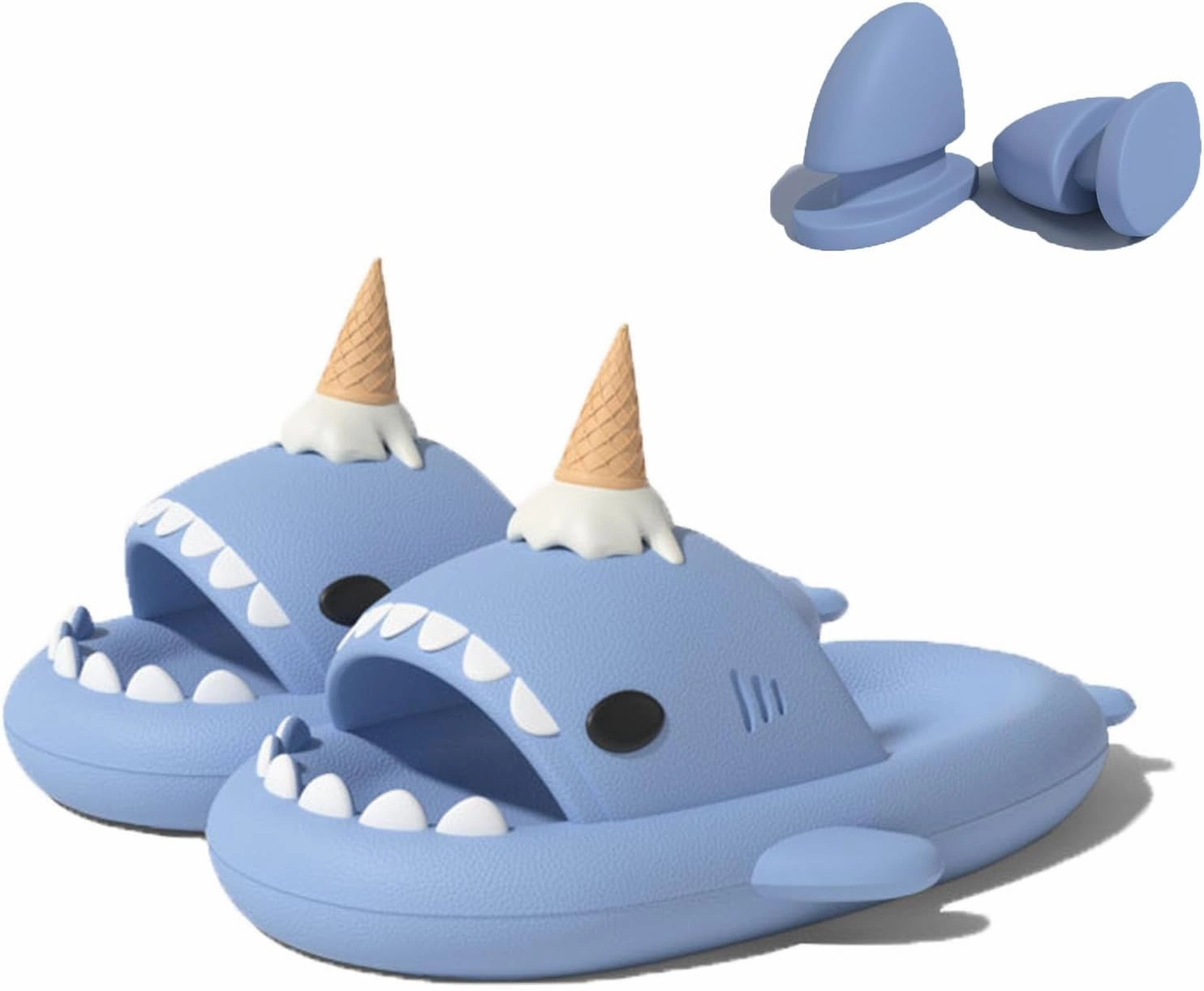 Zureto Shark Slides with 3D Funny Fins, Unisex Cloudy Shark Slippers, Eva Open Toe Shower Pool Beach Shoes