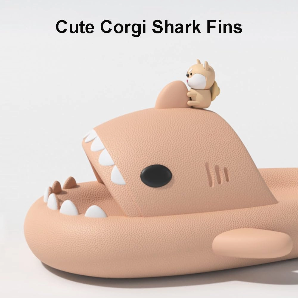 Zureto Shark Slides with 3D Funny Fins, Unisex Cloudy Shark Slippers, Eva Open Toe Shower Pool Beach Shoes