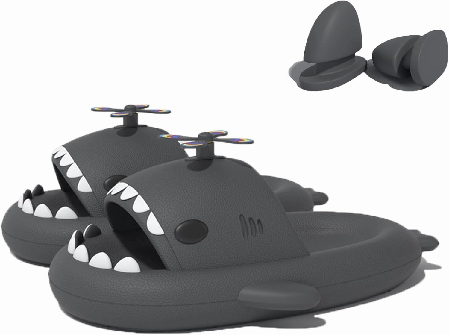 Zureto Shark Slides with 3D Funny Fins, Unisex Cloudy Shark Slippers, Eva Open Toe Shower Pool Beach Shoes