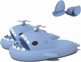 Zureto Shark Slides with 3D Funny Fins, Unisex Cloudy Shark Slippers, Eva Open Toe Shower Pool Beach Shoes