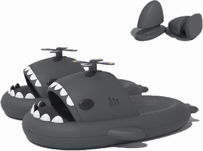 Zureto Shark Slides with 3D Funny Fins, Unisex Cloudy Shark Slippers, Eva Open Toe Shower Pool Beach Shoes